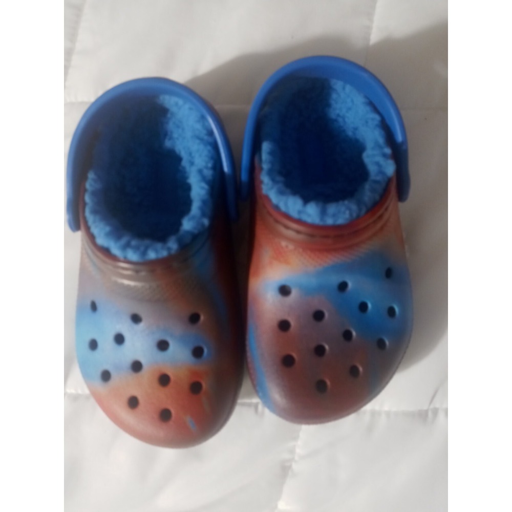 Croc Kids Classic Lined Marbled Tie Dye Clogs Bright Cobalt Size C9